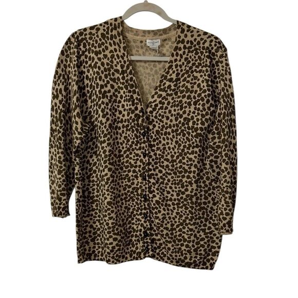 Jaclyn Smith Leopard Print Brown & Tan Button Down Cardigan(Size XL) - Picture 2 of 5